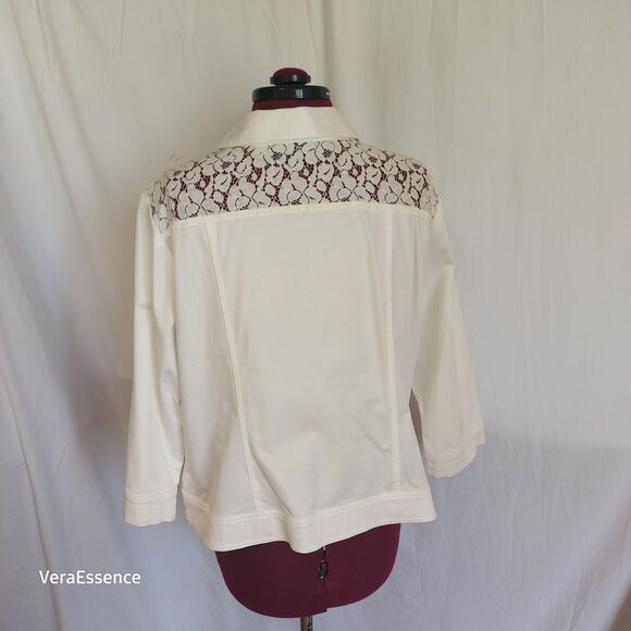 Joan Rivers Button Or Open Front Lace Jacket Blazer White Cotton Blend Medium - Picture 6 of 11